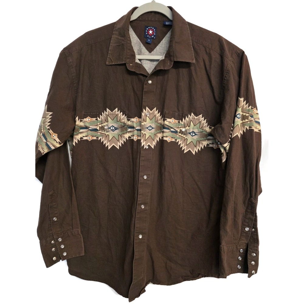 Panhandle Slim Mens XL Brown Aztec Western Pearl Snap Shirt Geometric 3039271